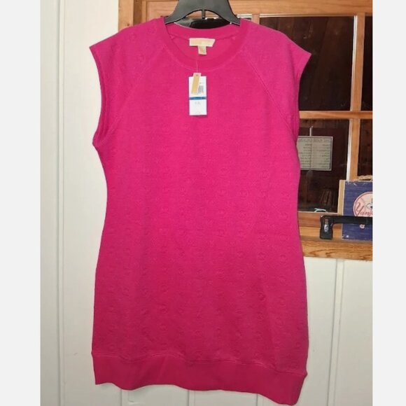 Michael Kors Raglan Sleeve Sweatshirt Logo Short Dress Dragonfruit NWT Sz XL - Picture 1 of 11
